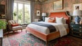 An eclectic bedroom is a vibrant mix of styles, colors, and textures, AI generated