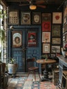 Eclectic bistro with mismatched furniture and a collection of art Royalty Free Stock Photo