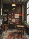 Eclectic bistro with mismatched furniture and a collection of art Royalty Free Stock Photo
