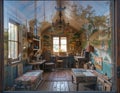 Eclectic Bohemian Art Studio Interior with Whimsical Decor Royalty Free Stock Photo