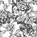 Eclectic fabric seamless pattern. Ethnic background with baroque ornament.