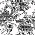 Eclectic fabric seamless pattern. Ethnic background with baroque ornament.