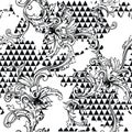 Eclectic fabric seamless pattern. Geometric background with baroque ornament