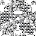 Eclectic fabric seamless pattern. Geometric background with baroque ornament