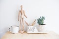 Eclectic home decor, house plants and vases on tray