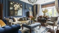 Eclectic home interior in classic blue color. Ai Generative