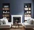 Eclectic home interior in classic blue color