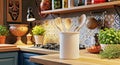 Eclectic Kitchen Mockup Blank Hand Painted Ceramic Utensil Holder Royalty Free Stock Photo