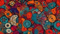 Eclectic patterns, vibrant colors, and an array of textures come together. Generative Ai