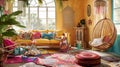 Eclectic patterns, vibrant colors, and an array of textures come together. Generative Ai