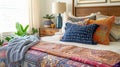Eclectic patterns, vibrant textiles, and layered textures come together. Generative Ai