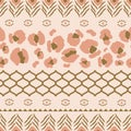 Eclectic seamless pattern texture with leopard stains and grid shapes mix.