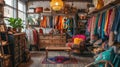 Eclectic Vintage Clothing Store Interior with Colorful Assortment Royalty Free Stock Photo