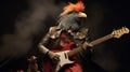 Eclectic Visionary Bird Playing Guitar In Leather Jacket