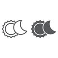 Eclipse line and glyph icon, space and astronomy, solar eclipse sign, vector graphics, a linear pattern