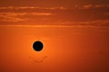 Eclipse on the orange of sunset sky silhouette flying back home Royalty Free Stock Photo