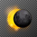 Eclipse stage with realistic satellite moon and star sun on transparent Royalty Free Stock Photo