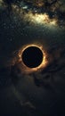 Eclipse in the starry night sky, cosmic phenomenon. Astronomy and space exploration concept Royalty Free Stock Photo