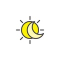 Eclipse with sun and crescent moon filled outline icon