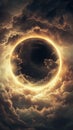 Eclipse surrounded by dramatic clouds, cosmic phenomenon. Celestial event and astronomy concept Royalty Free Stock Photo