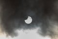 Eclipse view through clouds showcasing the moon partially covering the sun Royalty Free Stock Photo