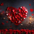 Eclipsed Euphoria: Dark Valentine's Day with Heart Flowers and Bokeh Sparkle