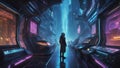 Eclipsed Nocturne: Cyberpunk Hacker\'s Lunar Ballet. Generative AI