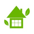 Green house with leaves, eco icon concept, isolated on white background Royalty Free Stock Photo