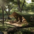 Eco-Adventurer& x27;s Haven: A Sustainable Campsite Designed for Ethical Outdoor Enthusiasts Royalty Free Stock Photo