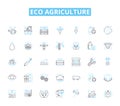 Eco agriculture linear icons set. Sustainability, Organic, Regenerative, Permaculture, Biodynamic, Composting