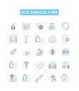 Eco agriculture vector line icons set. Organic, Sustainable, Renewable, Biodynamic, Landscaping, Regenerative