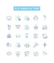 Eco agriculture vector line icons set. Organic, Sustainable, Renewable, Biodynamic, Landscaping, Regenerative