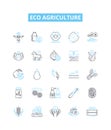 Eco agriculture vector line icons set. Organic, Sustainable, Renewable, Biodynamic, Landscaping, Regenerative