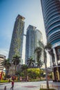 Eco architecture. Green skyscraper building with plants growing on the facade. Park in the sky. Kuala Lumpur. Malaysia