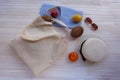 Eco bag with fruit, hat and sunglasses