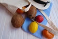 Eco bag with fruit, hat and sunglasses