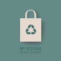 Eco bag vector icon Cloth Bag Tote sign Zero waste Eco-friendly recycle illustration isolated on green background Royalty Free Stock Photo