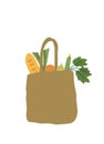 Eco bag with vegetables, fruit and bread for eco friendly living. Zero waste concept illustration.