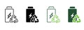Eco Battery Renewable Electric Power Line and Silhouette Icon Set. Green Energy Ecological Accumulator with Triangle Royalty Free Stock Photo