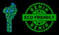 Vector Eco Green Composition Benin Map and ECO FRIENDLY Grungy Stamp Seal