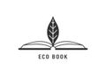 Eco book logo vector design illustration. Abstract business brand concept with open book and tree leaf at the center Royalty Free Stock Photo