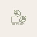 Eco box with green leaf icon. Biodegradable, compostable packaging. Eco friendly material production. Nature protection concept.
