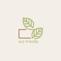 Eco box with green leaf icon. Biodegradable, compostable packaging. Eco friendly material production. Nature protection concept.