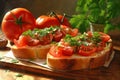 Eco bruschetta tomato. Generate Ai Royalty Free Stock Photo