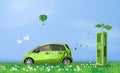 Eco car concept of Environmentally friendly  with eco car . Royalty Free Stock Photo