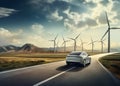 Eco car electric windmill modern energy industry electricity transportation vehicle technology