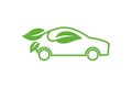 Eco car vector icon. Green car template. Ecological transport concept. Green car with leaves. Safe world. Health automotive