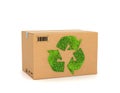 Eco. Cardboard box with green recycle ecology sign.