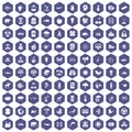 100 eco care icons hexagon purple Royalty Free Stock Photo