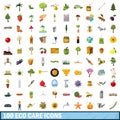 100 eco care icons set, cartoon style Royalty Free Stock Photo